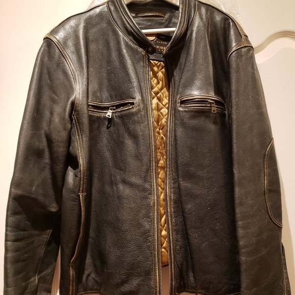 Pristine Andrew Marc Distressed Aviation Leather Bomber 4.6lbBrown L